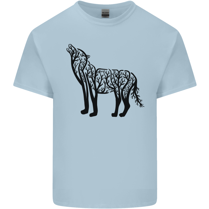 Wolf Tree Animal Ecology Mens Cotton T-Shirt Tee Top Light Blue