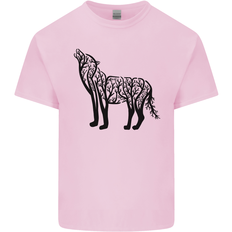 Wolf Tree Animal Ecology Mens Cotton T-Shirt Tee Top Light Pink