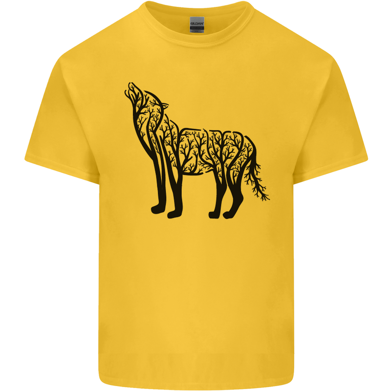 Wolf Tree Animal Ecology Mens Cotton T-Shirt Tee Top Yellow