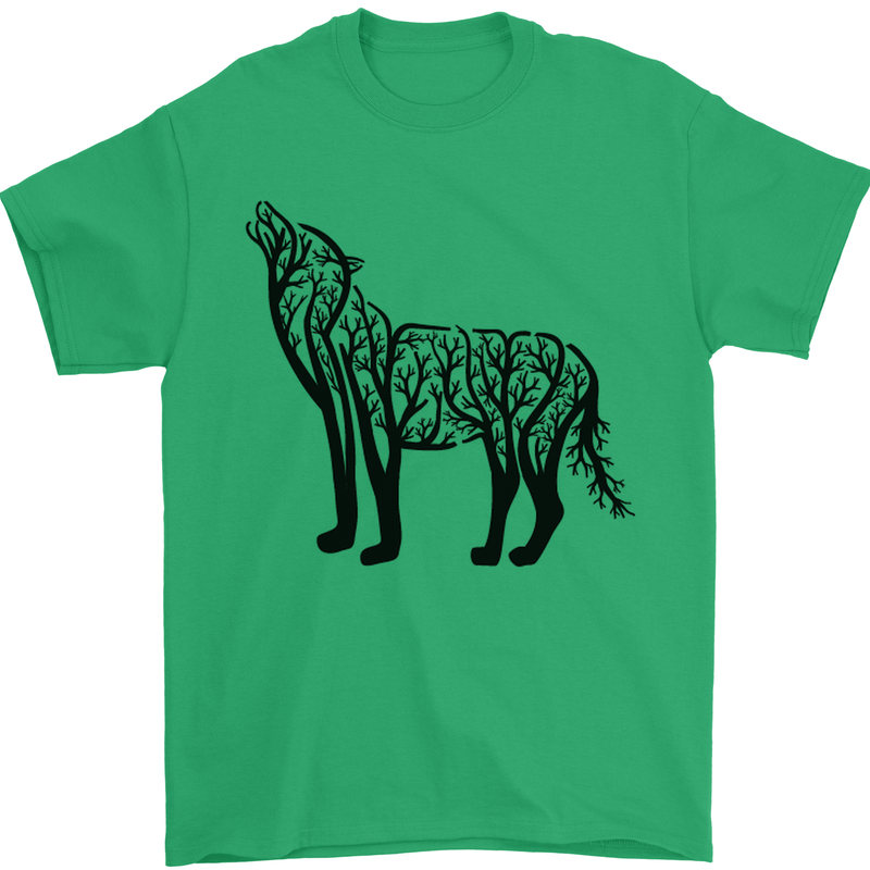 Wolf Tree Animal Ecology Mens T-Shirt Cotton Gildan Irish Green