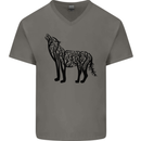 Wolf Tree Animal Ecology Mens V-Neck Cotton T-Shirt Charcoal