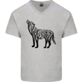 Wolf Tree Animal Ecology Mens V-Neck Cotton T-Shirt Sports Grey