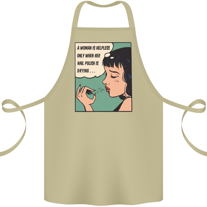 Woman Is Only Helpless Female Empowerment Cotton Apron 100% Organic Khaki