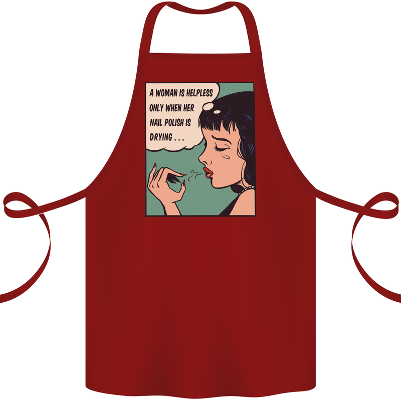 Woman Is Only Helpless Female Empowerment Cotton Apron 100% Organic Maroon
