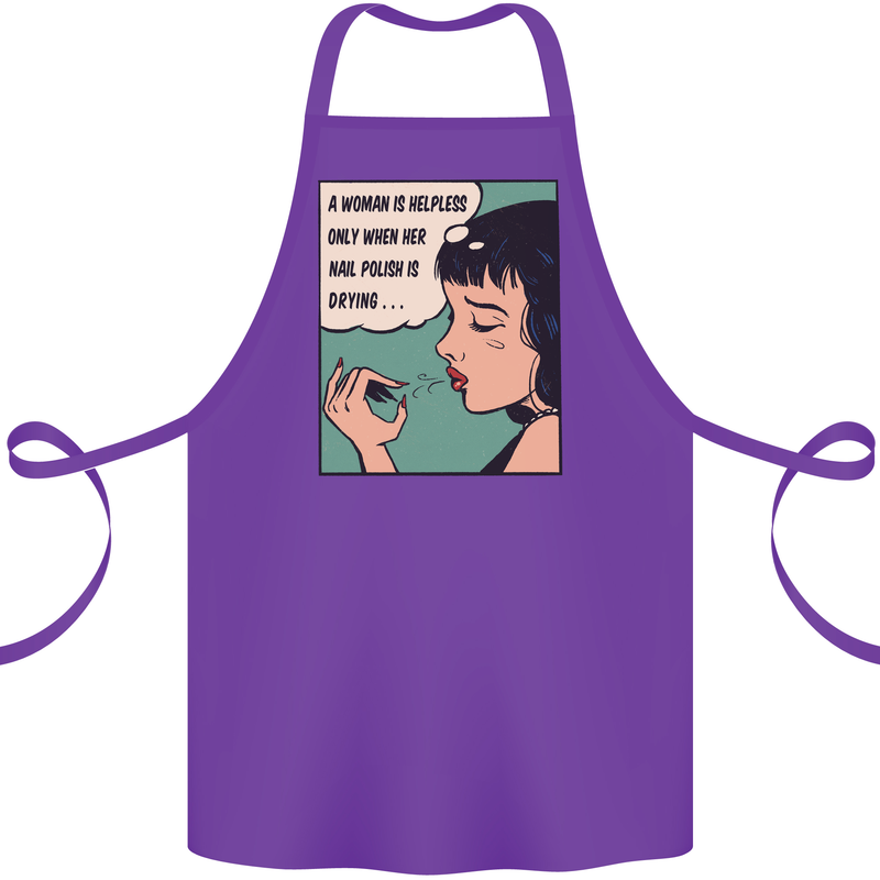 Woman Is Only Helpless Female Empowerment Cotton Apron 100% Organic Purple