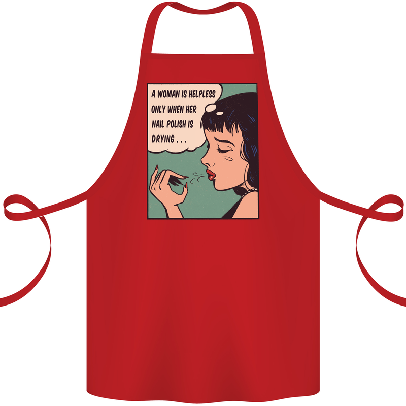 Woman Is Only Helpless Female Empowerment Cotton Apron 100% Organic Red