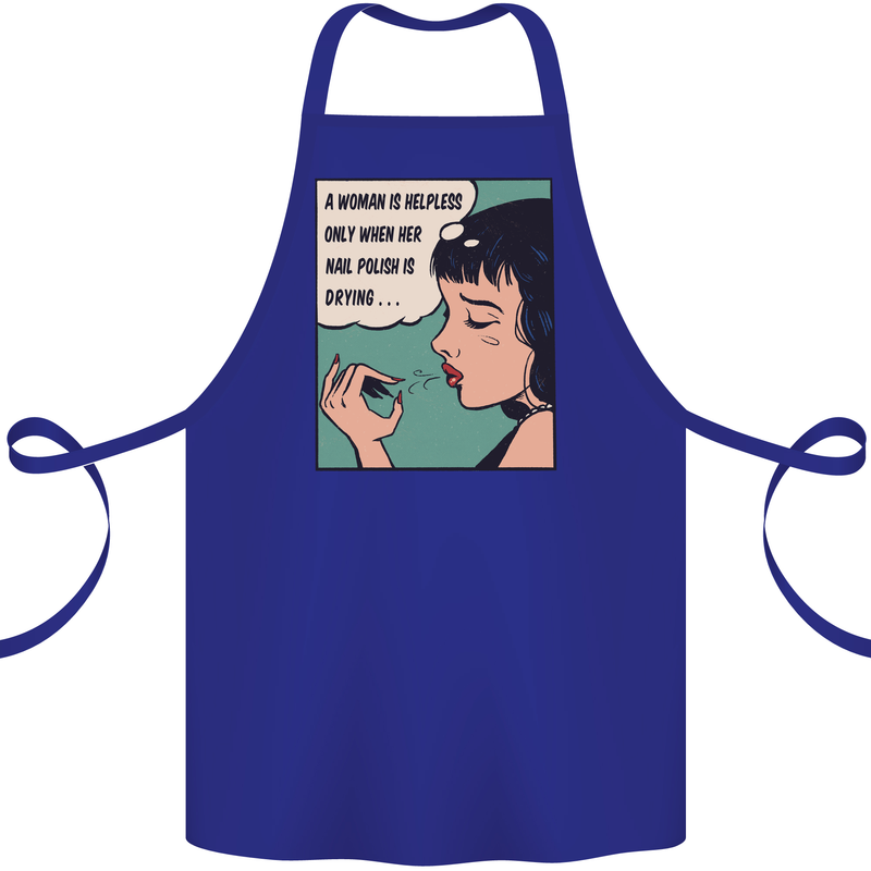Woman Is Only Helpless Female Empowerment Cotton Apron 100% Organic Royal Blue