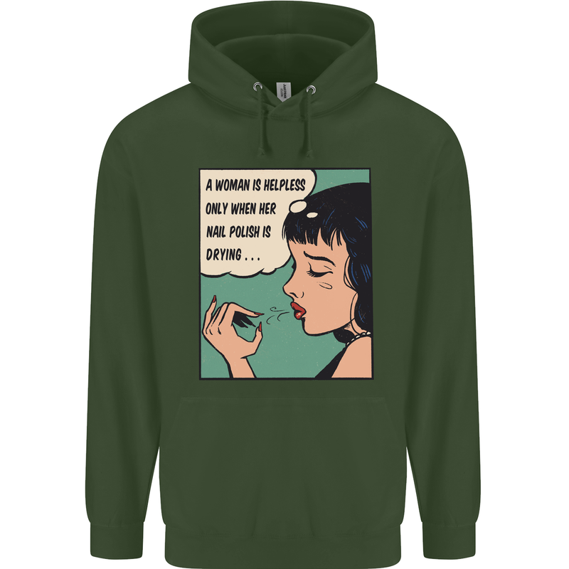Woman Is Only Helpless Female Empowerment Mens 80% Cotton Hoodie Forest Green