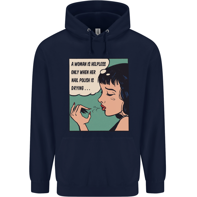 Woman Is Only Helpless Female Empowerment Mens 80% Cotton Hoodie Navy Blue