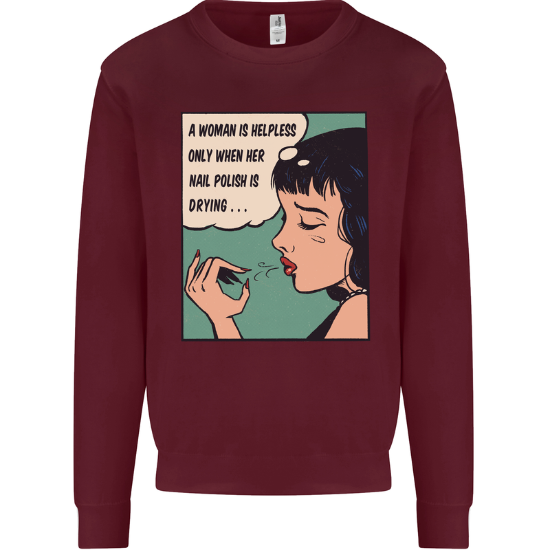 Woman Is Only Helpless Female Empowerment Mens Sweatshirt Jumper Maroon