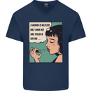 Woman Is Only Helpless Female Empowerment Mens V-Neck Cotton T-Shirt Navy Blue