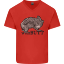 Wombutt Funny Wombat Mens V-Neck Cotton T-Shirt Red