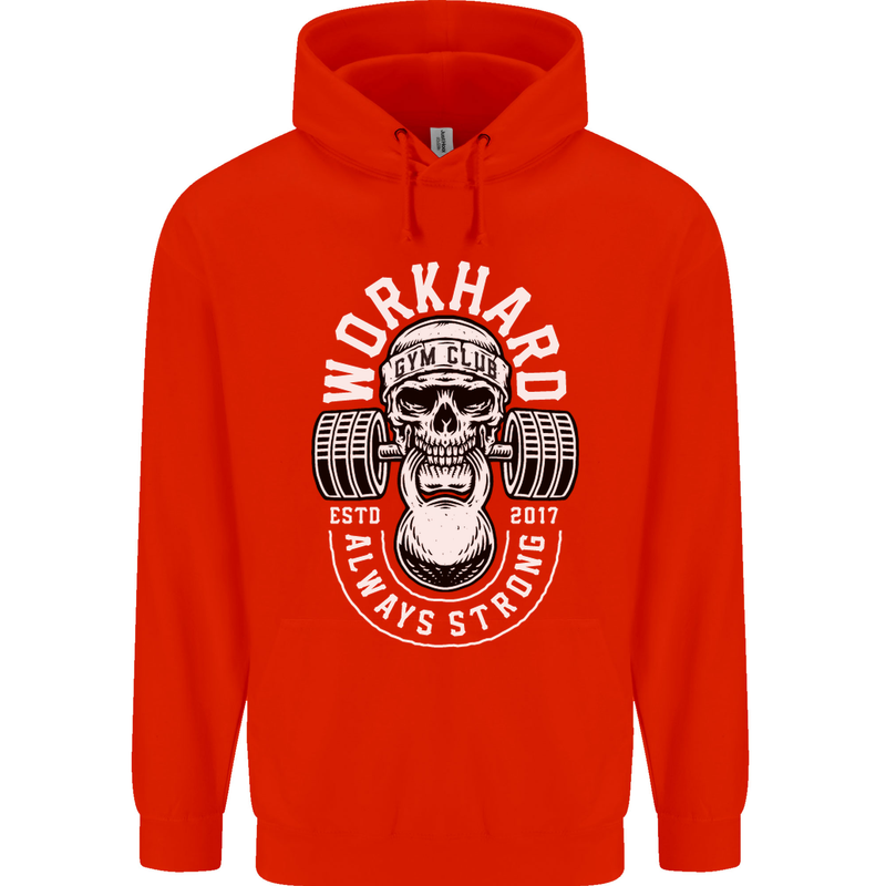 Work Hard Gym Training Top Workout Weights Mens 80% Cotton Hoodie Bright Red