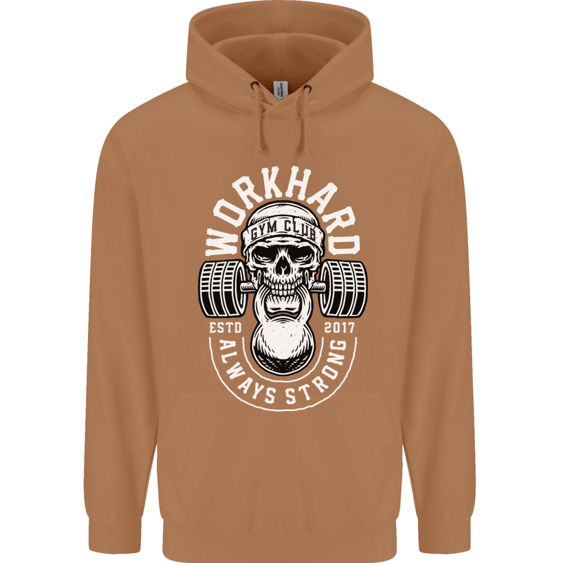 Work Hard Gym Training Top Workout Weights Mens 80% Cotton Hoodie Caramel Latte