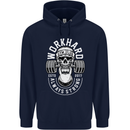 Work Hard Gym Training Top Workout Weights Mens 80% Cotton Hoodie Navy Blue