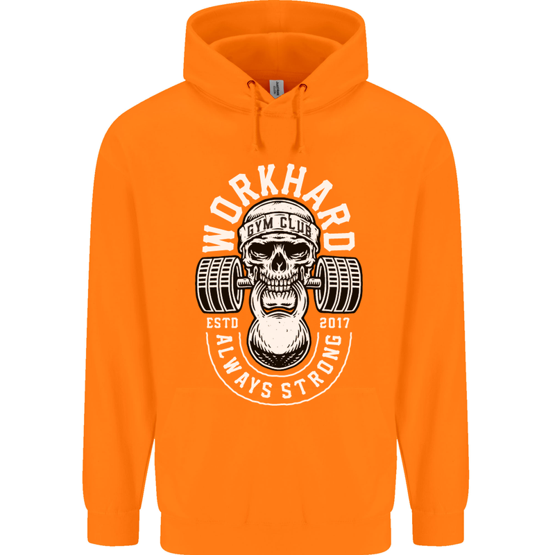 Work Hard Gym Training Top Workout Weights Mens 80% Cotton Hoodie Orange