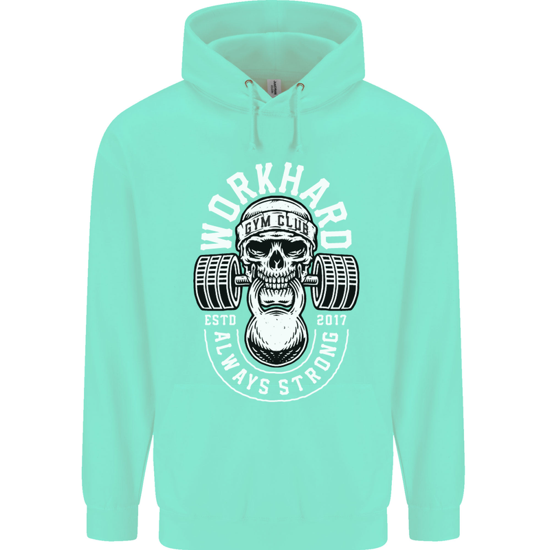 Work Hard Gym Training Top Workout Weights Mens 80% Cotton Hoodie Peppermint