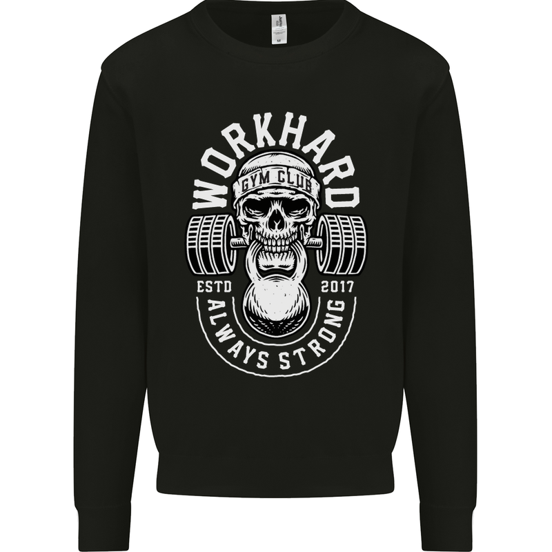 Work Hard Gym Training Top Workout Weights Mens Sweatshirt Jumper Black