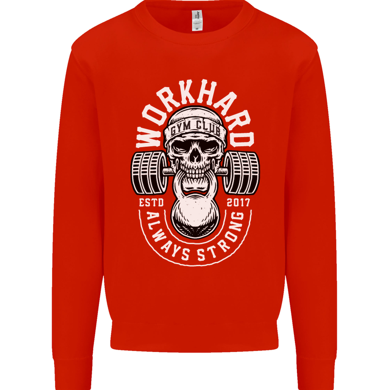 Work Hard Gym Training Top Workout Weights Mens Sweatshirt Jumper Bright Red