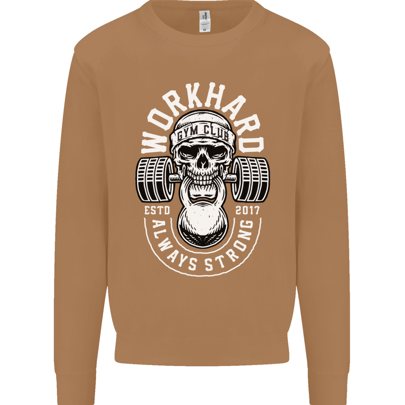 Work Hard Gym Training Top Workout Weights Mens Sweatshirt Jumper Caramel Latte