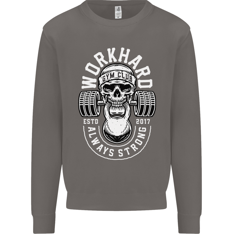 Work Hard Gym Training Top Workout Weights Mens Sweatshirt Jumper Charcoal