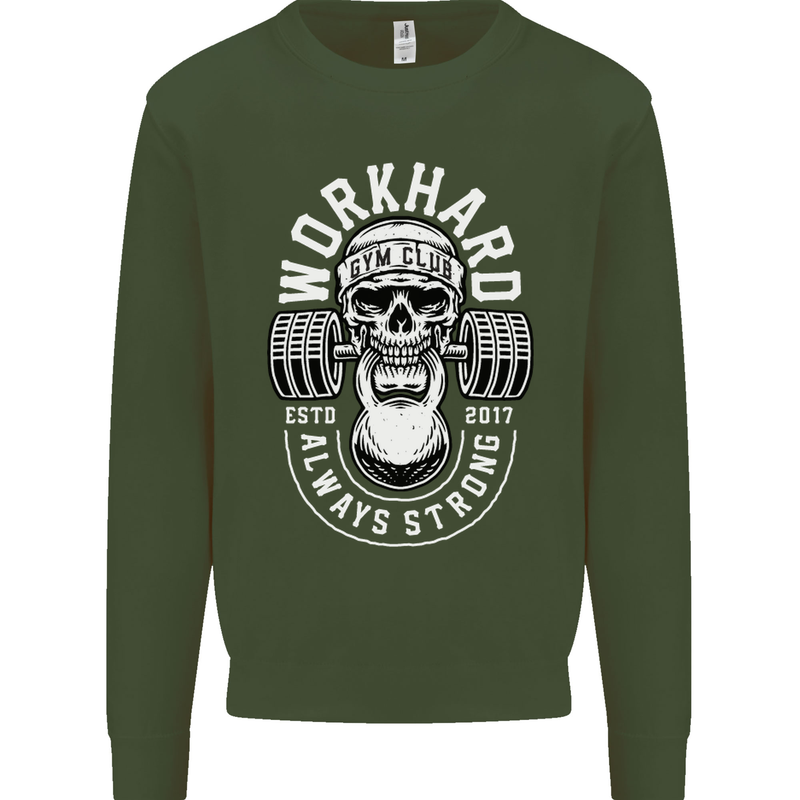 Work Hard Gym Training Top Workout Weights Mens Sweatshirt Jumper Forest Green