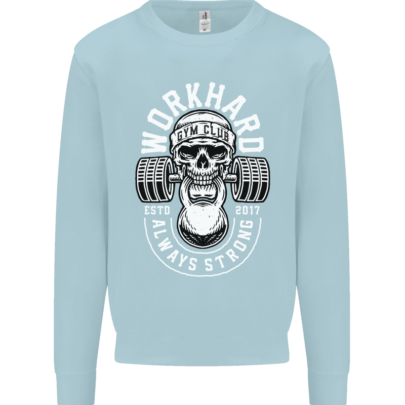 Work Hard Gym Training Top Workout Weights Mens Sweatshirt Jumper Light Blue