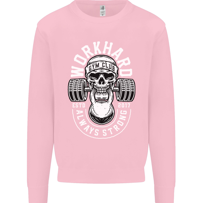 Work Hard Gym Training Top Workout Weights Mens Sweatshirt Jumper Light Pink