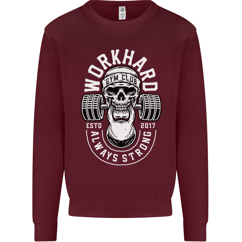 Work Hard Gym Training Top Workout Weights Mens Sweatshirt Jumper Maroon