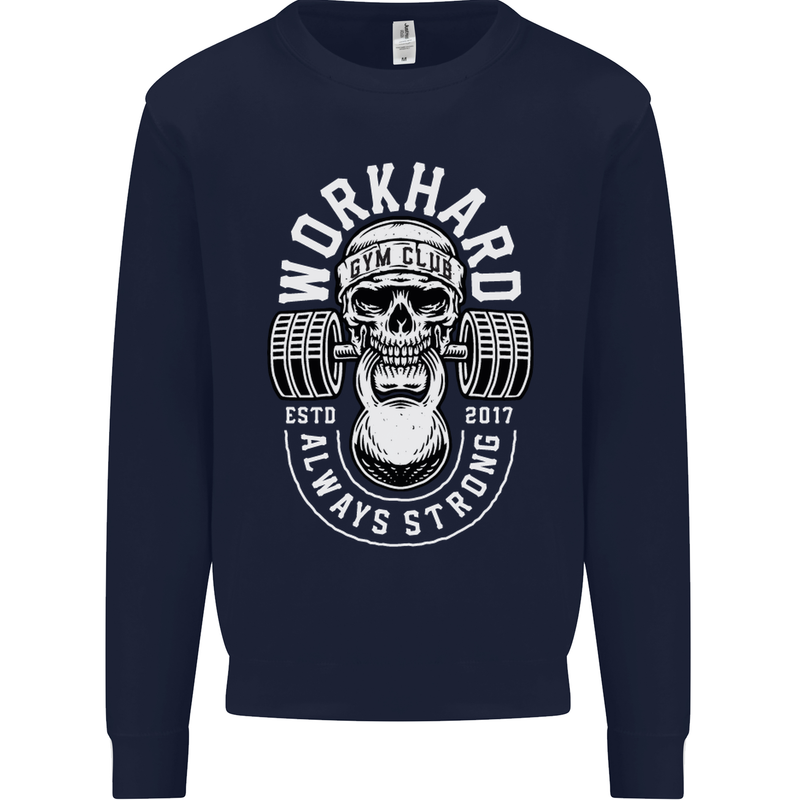 Work Hard Gym Training Top Workout Weights Mens Sweatshirt Jumper Navy Blue