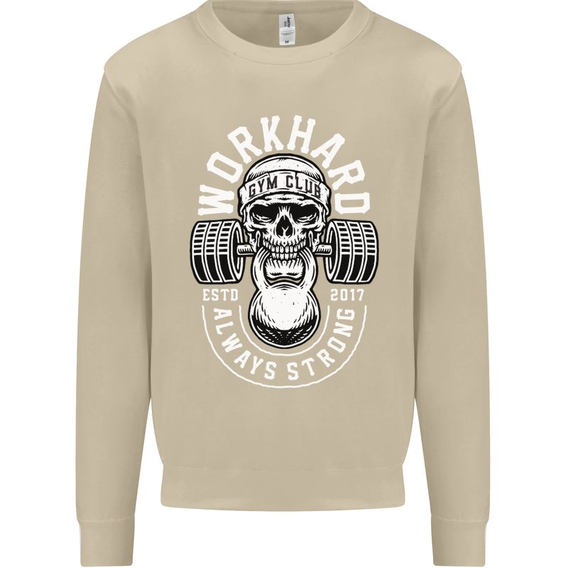 Work Hard Gym Training Top Workout Weights Mens Sweatshirt Jumper Sand