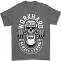 Work Hard Gym Training Top Workout Weights Mens T-Shirt Cotton Gildan Charcoal