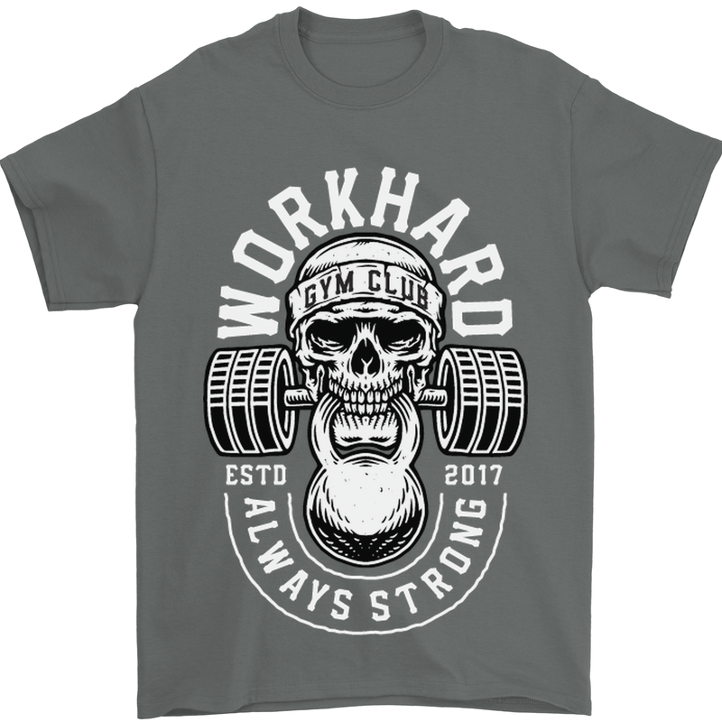 Work Hard Gym Training Top Workout Weights Mens T-Shirt Cotton Gildan Charcoal