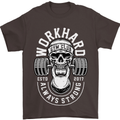 Work Hard Gym Training Top Workout Weights Mens T-Shirt Cotton Gildan Dark Chocolate