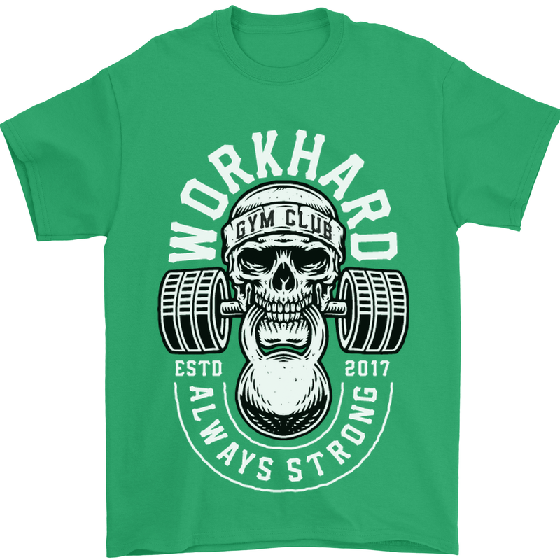 Work Hard Gym Training Top Workout Weights Mens T-Shirt Cotton Gildan Irish Green