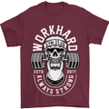 Work Hard Gym Training Top Workout Weights Mens T-Shirt Cotton Gildan Maroon