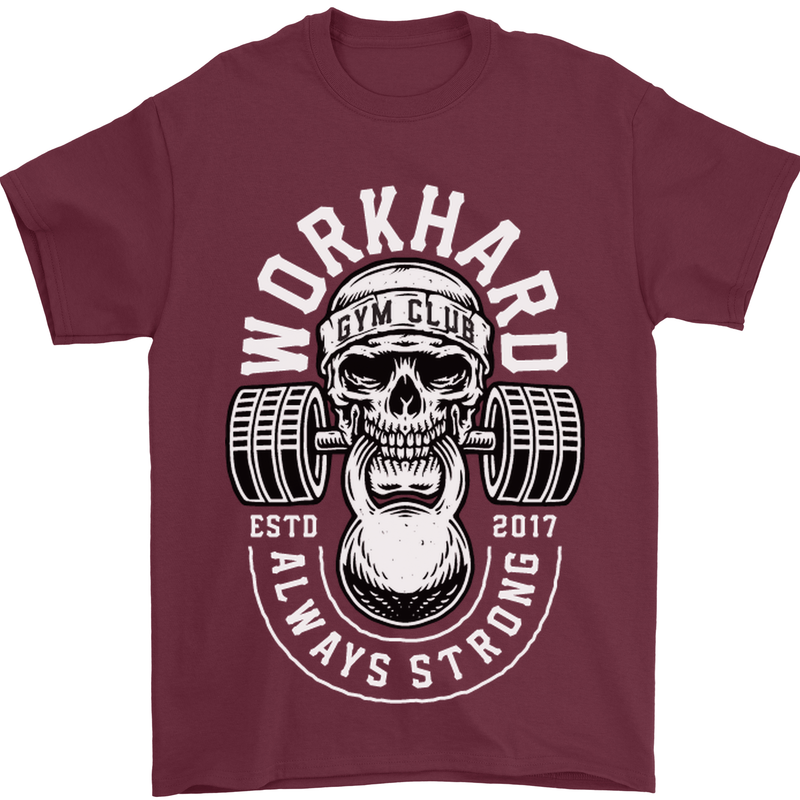 Work Hard Gym Training Top Workout Weights Mens T-Shirt Cotton Gildan Maroon