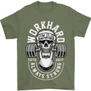 Work Hard Gym Training Top Workout Weights Mens T-Shirt Cotton Gildan Military Green