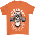 Work Hard Gym Training Top Workout Weights Mens T-Shirt Cotton Gildan Orange