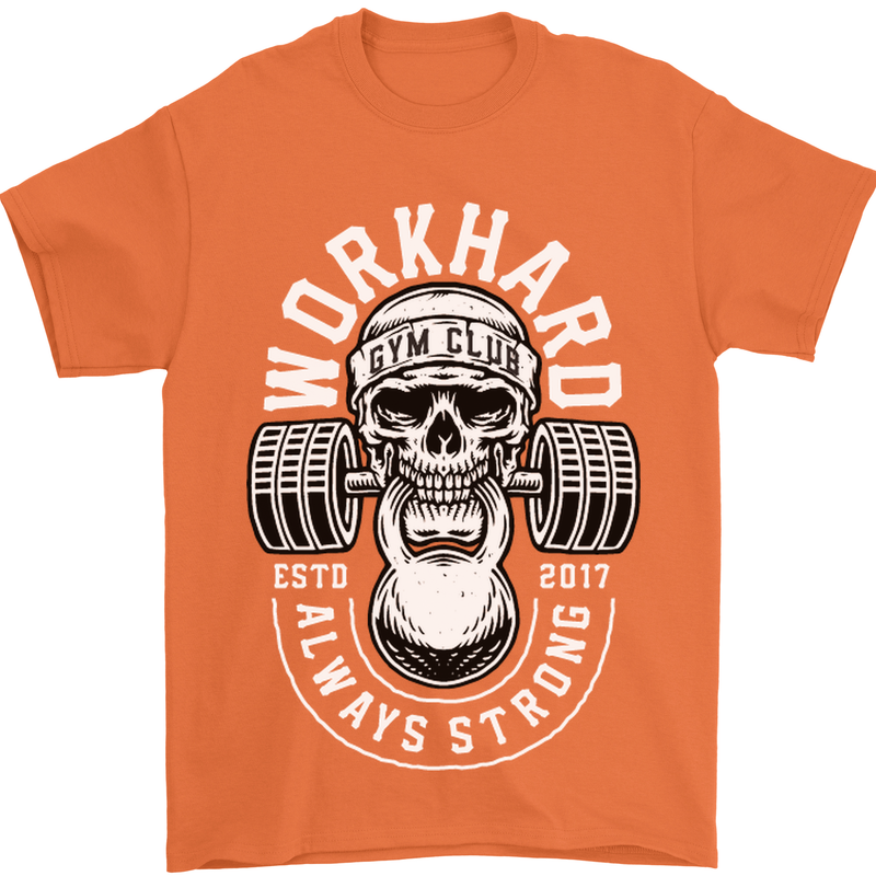 Work Hard Gym Training Top Workout Weights Mens T-Shirt Cotton Gildan Orange