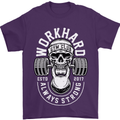 Work Hard Gym Training Top Workout Weights Mens T-Shirt Cotton Gildan Purple