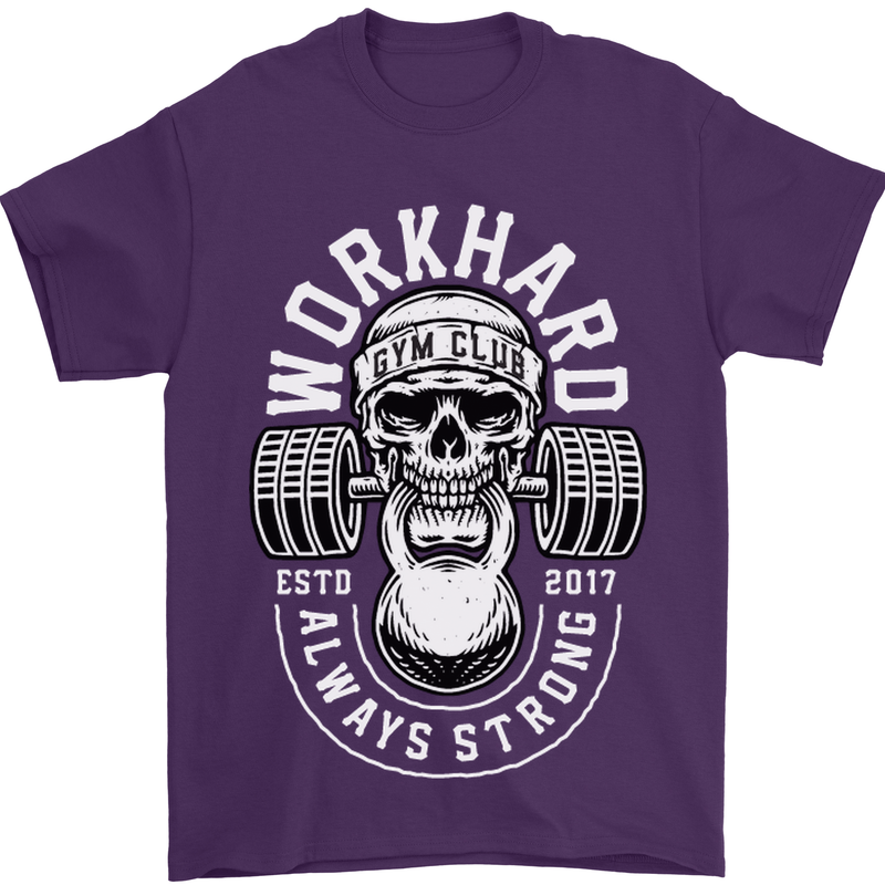 Work Hard Gym Training Top Workout Weights Mens T-Shirt Cotton Gildan Purple