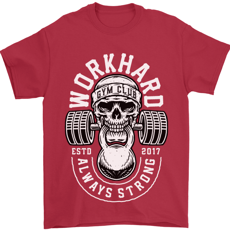 Work Hard Gym Training Top Workout Weights Mens T-Shirt Cotton Gildan Red