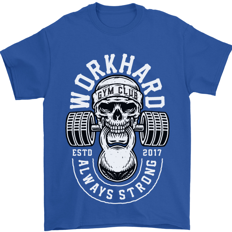 Work Hard Gym Training Top Workout Weights Mens T-Shirt Cotton Gildan Royal Blue