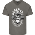 Work Hard Gym Training Top Workout Weights Mens V-Neck Cotton T-Shirt Charcoal