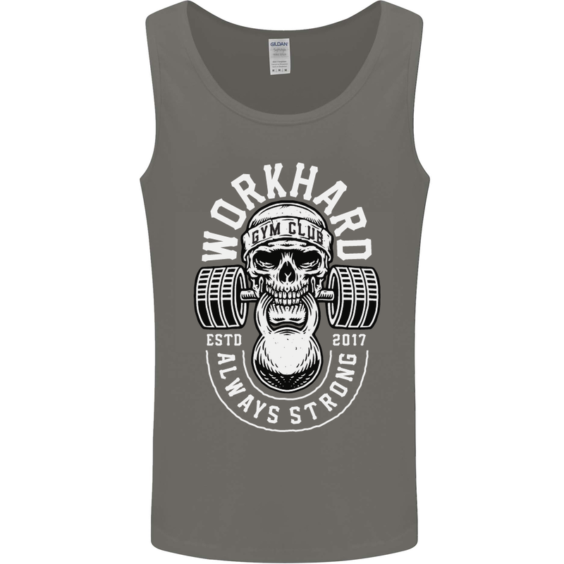 Work Hard Gym Training Top Workout Weights Mens Vest Tank Top Charcoal