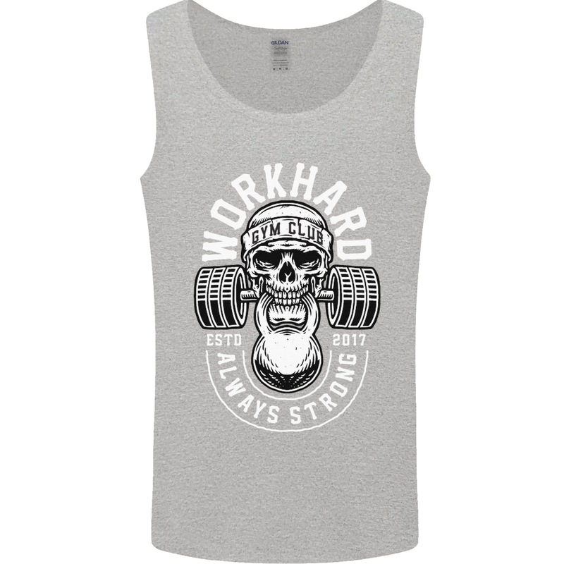 Work Hard Gym Training Top Workout Weights Mens Vest Tank Top Sports Grey