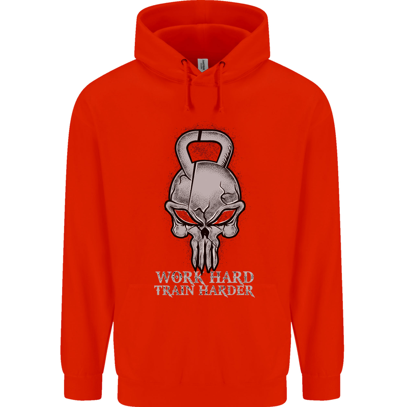 Work Hard Train Harder Training Top Workout Mens 80% Cotton Hoodie Bright Red
