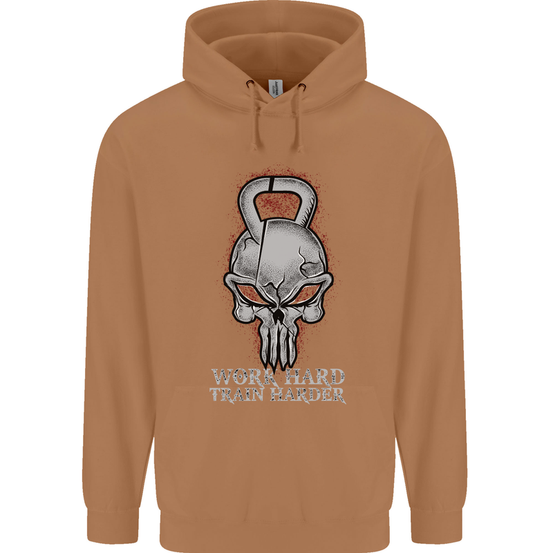 Work Hard Train Harder Training Top Workout Mens 80% Cotton Hoodie Caramel Latte