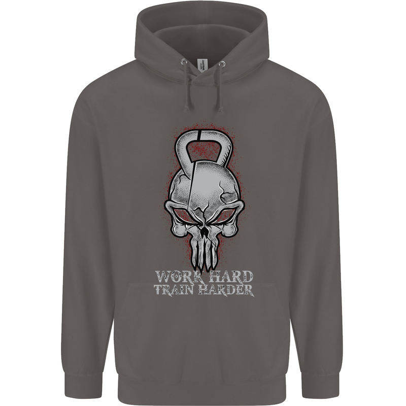 Work Hard Train Harder Training Top Workout Mens 80% Cotton Hoodie Charcoal